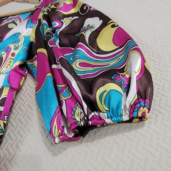 Bisou Bisou Colorful Women's Dress with Puff Sleeves Size 10 - Picture 5 of 16